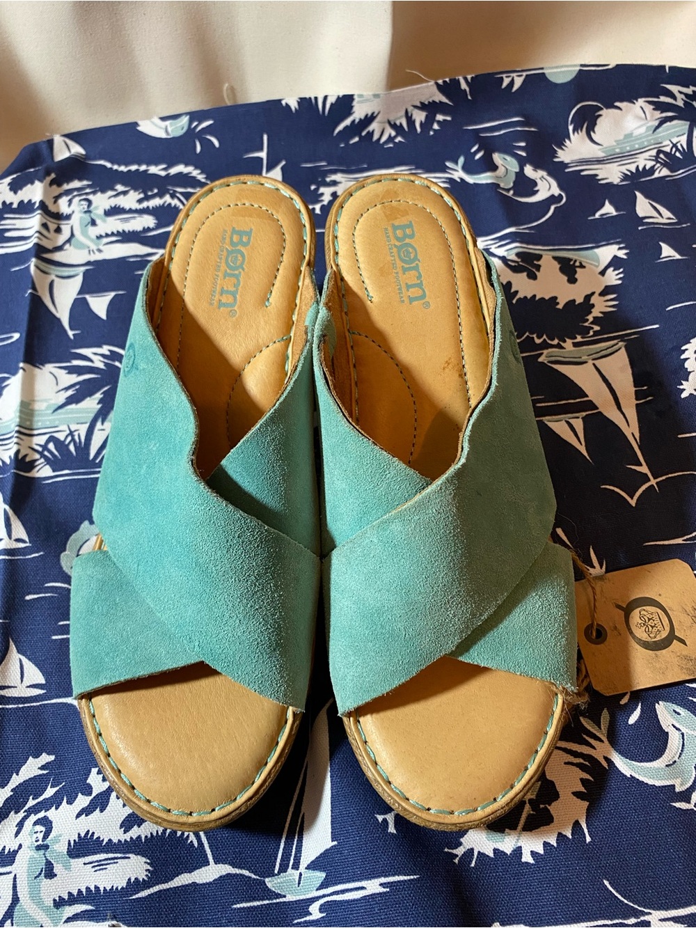Born Nora Teal wedges, Suede uppers